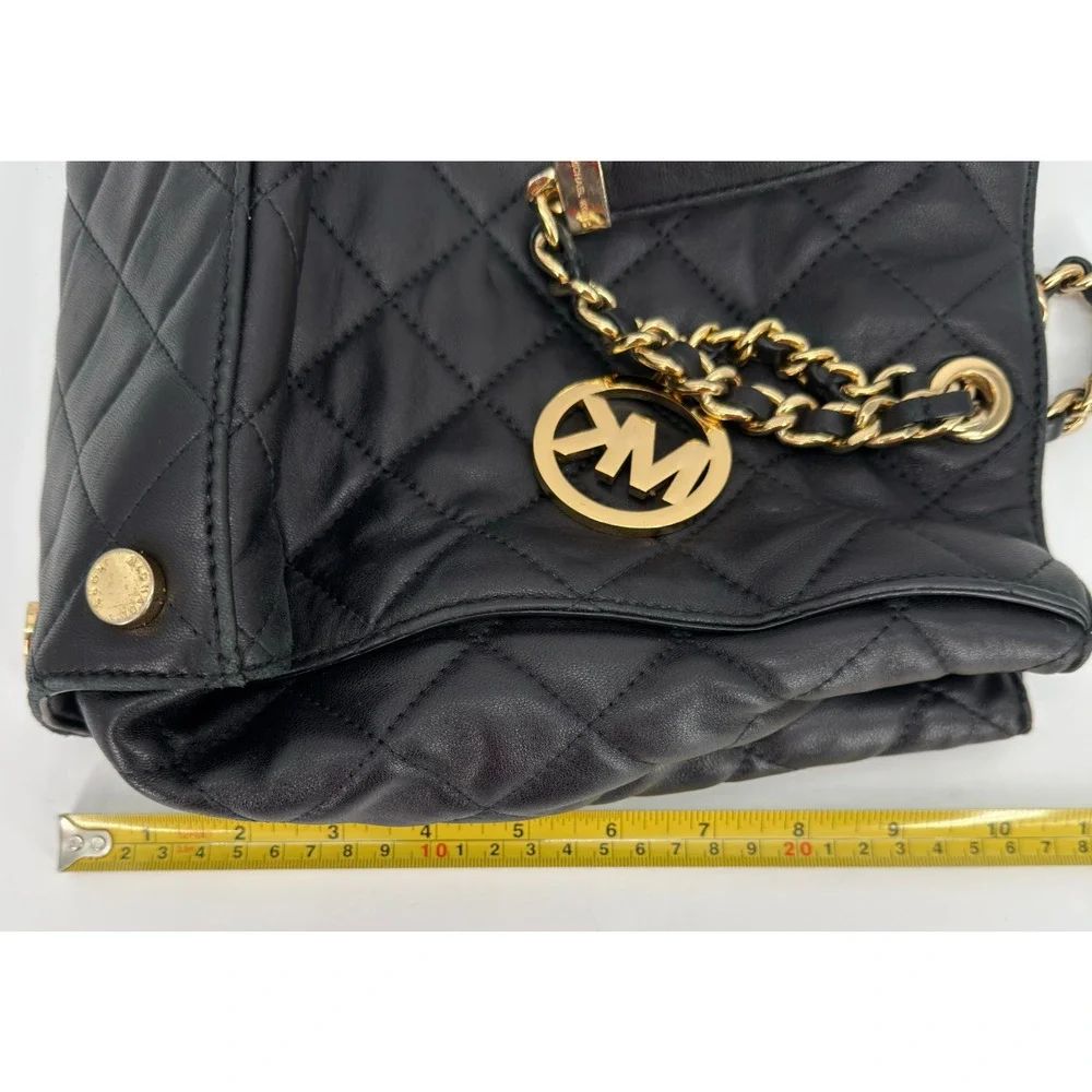 MICHAEL KORS Black Quilted Leather Shoulder Bag Purse Gold Chain Strap 13.5
